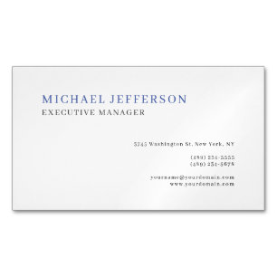 Minimalist Modern Elegant Simple Blue White Magnetic Business Card