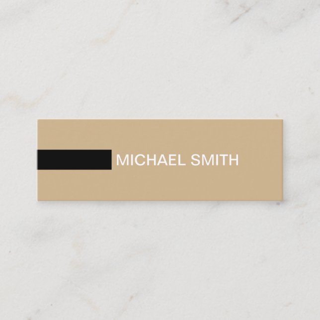 Minimalist Modern Elegant Tan & Black Mini Business Card (Front)