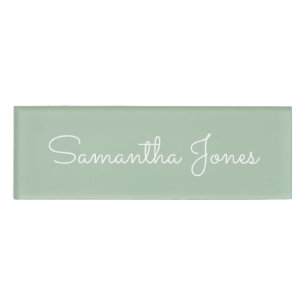Minimalist Modern Employee Business Green Script Name Tag