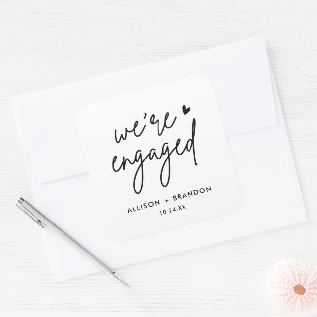 Minimalist Modern Engagement Party Engaged Square Sticker (Envelope)