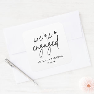 Minimalist Modern Engagement Party Engaged Square Sticker