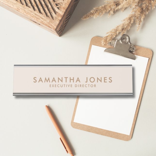 Minimalist Modern Exective Pale Peach Pastel Desk Name Plate (Minimalist Modern Exective Pale Peach Pastel Desk Name Plate)