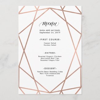 Minimalist Modern Faux Rose Gold on White Menu