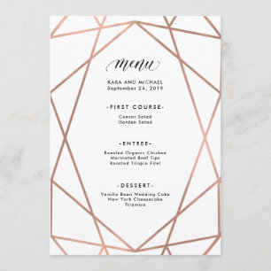 Minimalist Modern Faux Rose Gold on White Menu