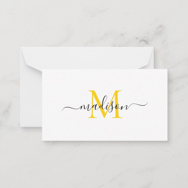 Minimalist Modern Feminine Monogram Script Yellow Card (Back)