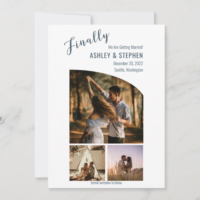 Minimalist Modern Finally Tapered Top 3 Photo Save The Date (Front)