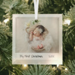 Minimalist Modern First Christmas Photo Baby Glass Ornament<br><div class="desc">Minimalist style Christmas Ornament featuring a simple design with a photo of your newborn baby along with "My First Christmas" and the year in a handwriting script.  This gender neutral baby ornament is great for new parents,  whether they have a baby boy or baby girl.</div>