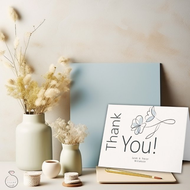 Minimalist Modern Floral Dusty Blue and Buff Thank You Card (Creator Uploaded)