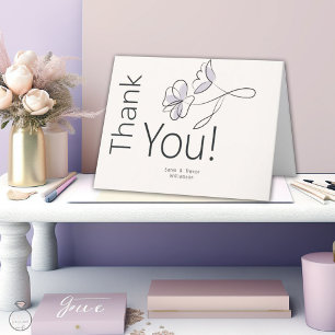 Minimalist Modern Floral Dusty Plum and Buff Thank You Card