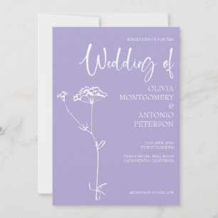 Minimalist Modern Floral Lavender Violet Wedding Invitation