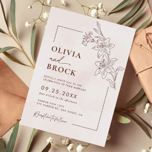 Minimalist Modern Floral Sketch Elegant Wedding Invitation