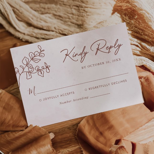 Minimalist Modern Floral Sketch Elegant Wedding  RSVP Card (Creator Uploaded)