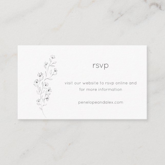 Minimalist Modern Floral Sketch Wedding RSVP  Enclosure Card (Front)