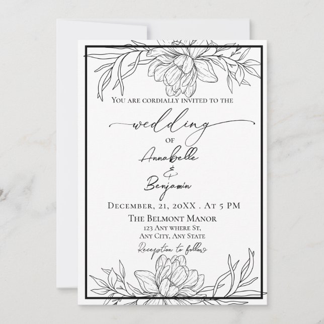 Minimalist Modern Floral Wedding Invitation (Front)