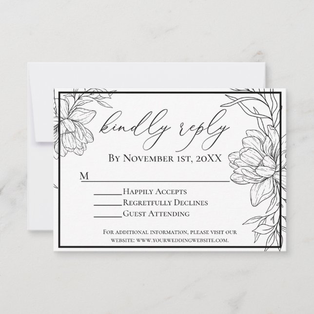 Minimalist Modern Floral Wedding Reception RSVP Card (Front)