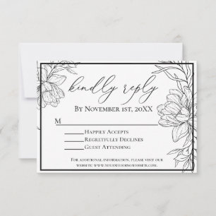 Minimalist Modern Floral Wedding Reception RSVP Card