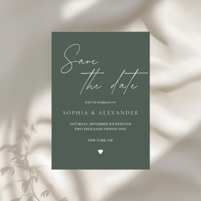 Minimalist Modern Forest Green Save the Date Invitation (Creator Uploaded)