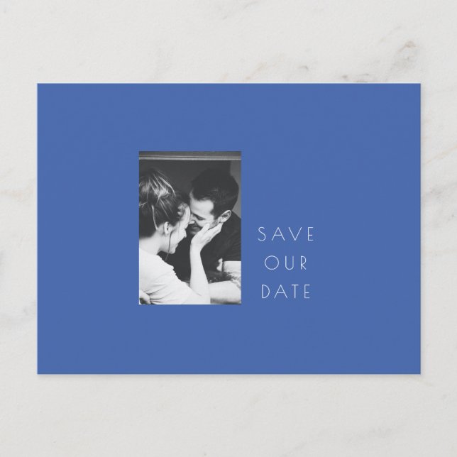 Minimalist Modern French Blue Photo Save the Date Postcard (Front)