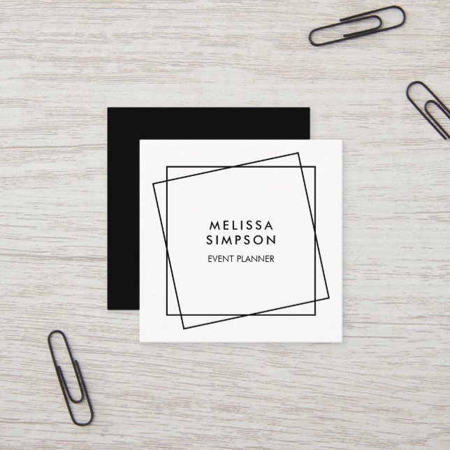 Minimalist Modern Geometric Black And White Square Business Card (Front/Back In Situ)