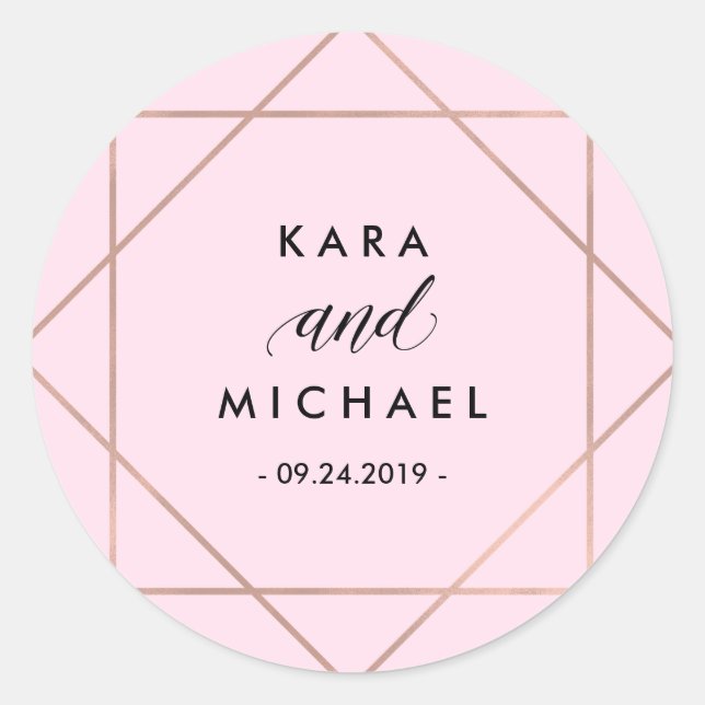 Minimalist Modern Geometric Blush Pink Wedding Classic Round Sticker (Front)