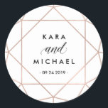 Minimalist Modern Geometric Diamond Wedding Classic Round Sticker<br><div class="desc">These elegant,  minimalist wedding stickers feature a faux rose gold diamond geometric outline with modern black text. Perfect for your modern,  stylish wedding.</div>