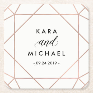 Minimalist Modern Geometric Diamond Wedding Square Paper Coaster