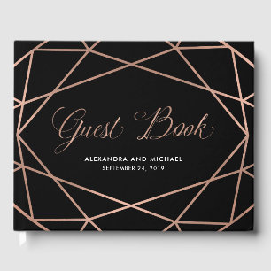 Minimalist Modern Geometric Faux Rose Gold Black Guest Book