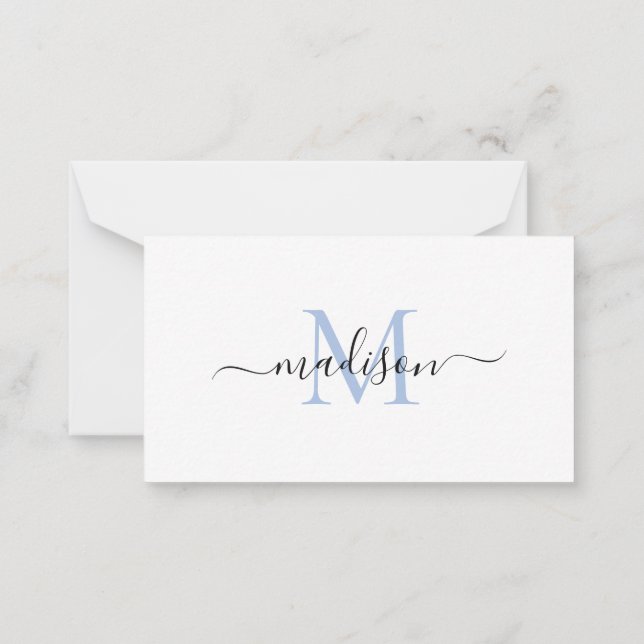 Minimalist Modern Girly Monogram Script Dusty Blue Card (Back)