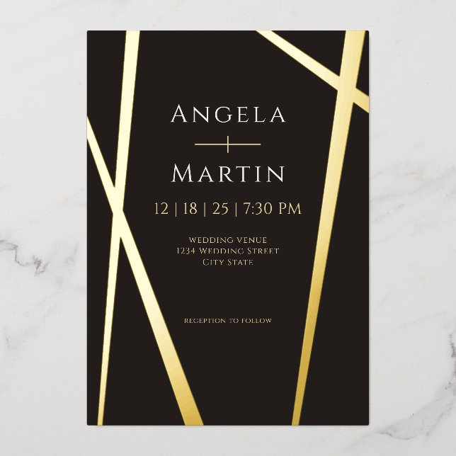 Minimalist Modern Gold Black Foil Invitation (Front)