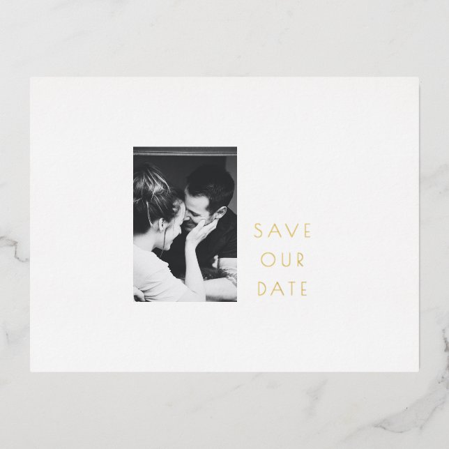 Minimalist Modern Gold Foil Photo Save the Date  Foil Invitation Postcard (Front)