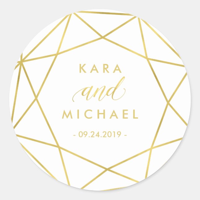 Minimalist Modern Gold Geometric Diamond Wedding Classic Round Sticker (Front)