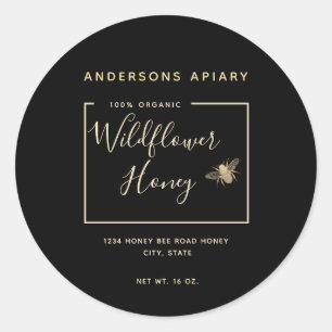 Minimalist Modern gold honey bee honey jar  Classic Round Sticker