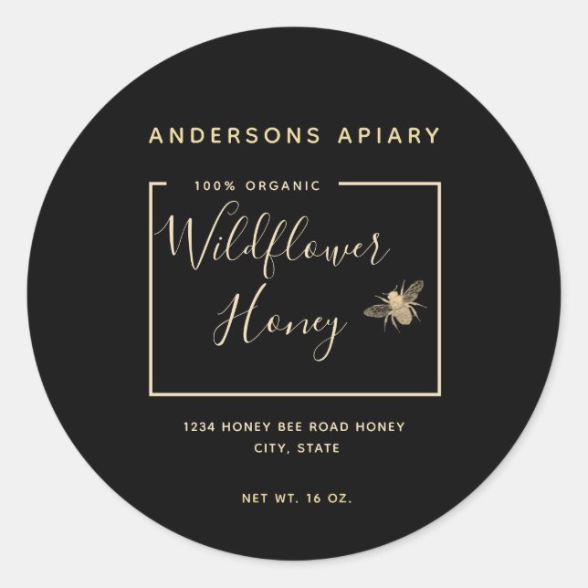 Minimalist Modern gold honey bee honey jar  Classic Round Sticker (Front)