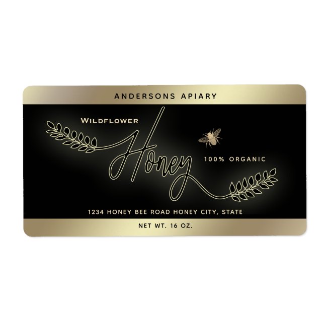 Minimalist Modern gold honey branch bee  jar   (Front)