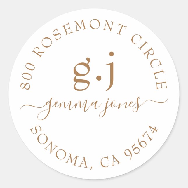 Minimalist Modern Gold Monogram Script Name Classic Round Sticker (Front)