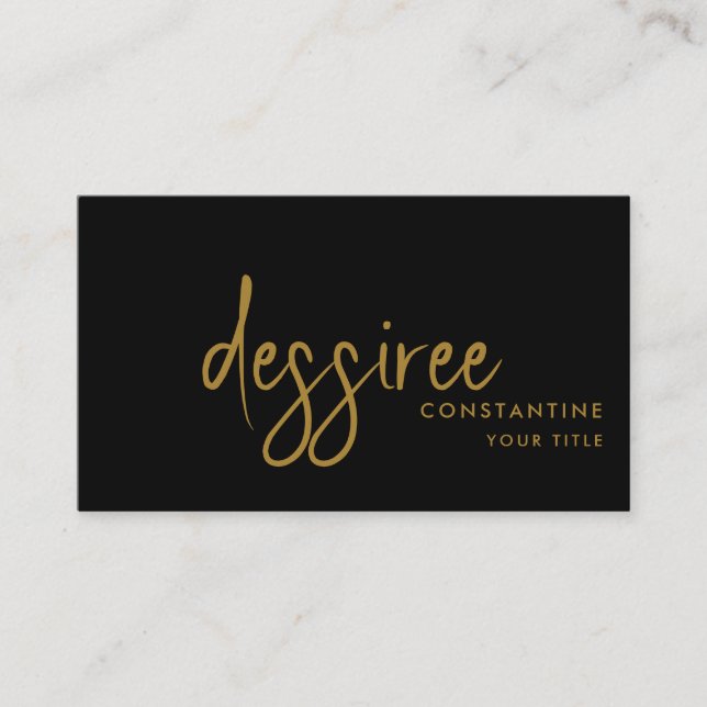 Minimalist Modern Gold Script Black  Business Card (Front)