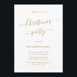 Minimalist Modern Gold Script Christmas Party Invitation<br><div class="desc">Chic Modern Calligraphy Script Minimalist Gold and White Christmas Party Invitations is perfect for a simple Christmas event. Features an elegant „Christmas Party” text in a beautiful hand lettered swirly swash-tail font script in gold on white background. Easy to personalize with your name and party details.</div>