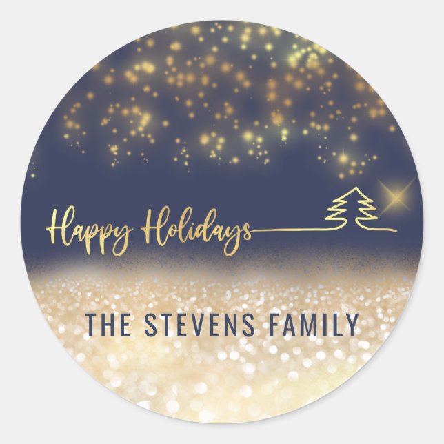 Minimalist modern gold script Happy Holidays Class Classic Round Sticker (Front)