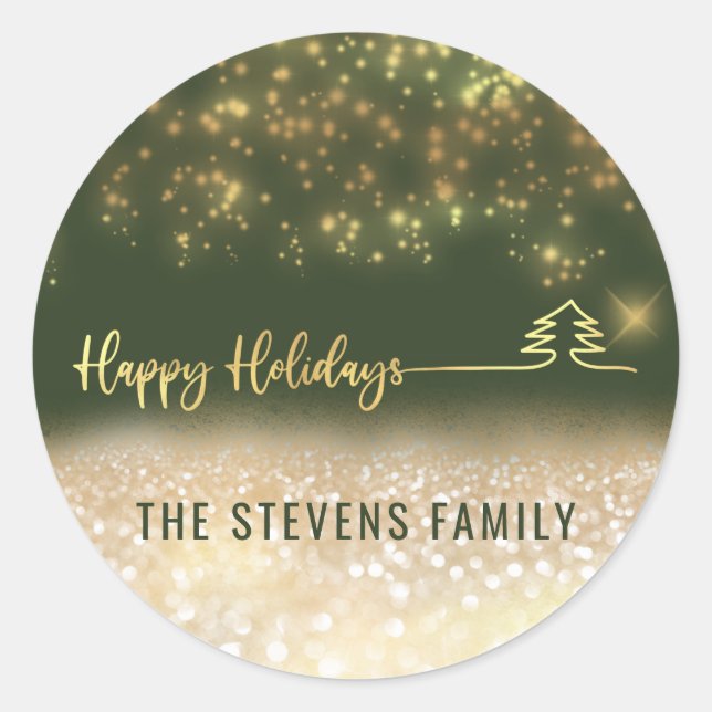 Minimalist modern gold script Happy Holidays Class Classic Round Sticker (Front)