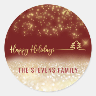 Minimalist modern gold script Happy Holidays Class Classic Round Sticker