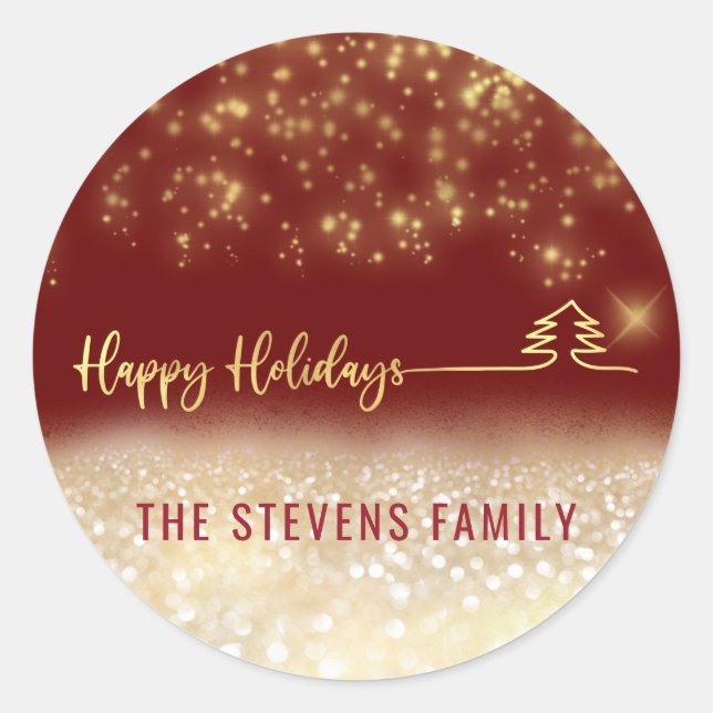 Minimalist modern gold script Happy Holidays Class Classic Round Sticker (Front)