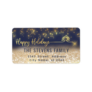 Minimalist modern gold script Happy Holidays Class Label