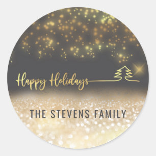 Minimalist modern gold script Happy Holidays  Classic Round Sticker