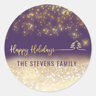 Minimalist modern gold script Happy Holidays Classic Round Sticker