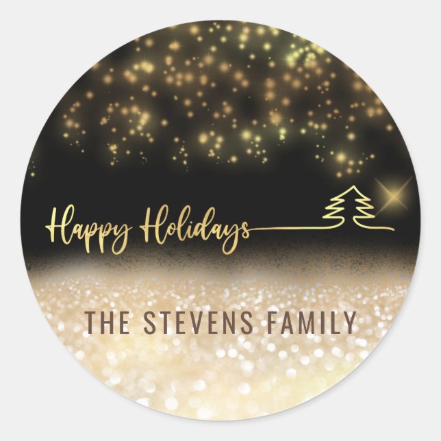 Minimalist modern gold script Happy Holidays Classic Round Sticker (Front)