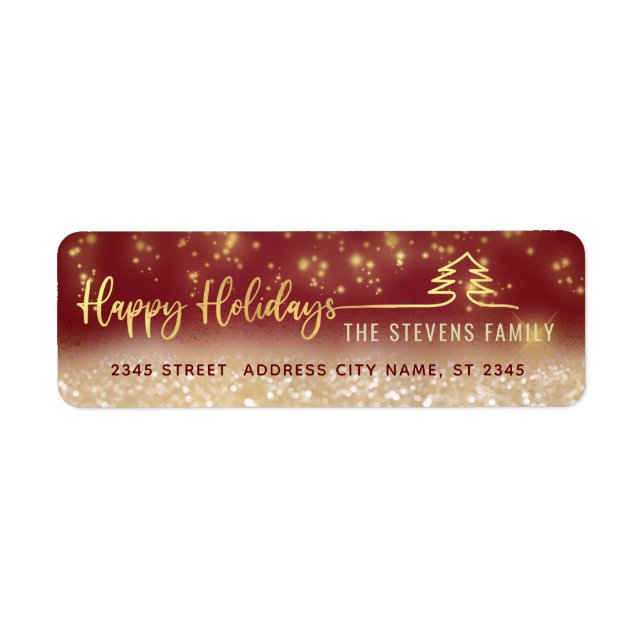 Minimalist modern gold script Happy Holidays red (Front)