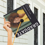 Minimalist Modern GRADUATE Photo Graduation Cap Topper<br><div class="desc">Modern Custom Graduation Cap Topper - Design features a black background that can be changed to any colour,  a square photograph,  the text 'GRADUATE' in bold white font,  name,  place of study and class year.</div>