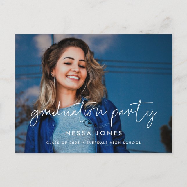 Minimalist modern graduation party photo postcard (Front)