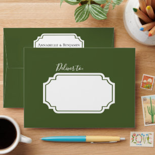 Minimalist Modern Green and White Floral Wedding Envelope