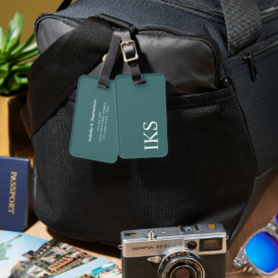 Minimalist Modern Green and White Monogram Luggage Tag